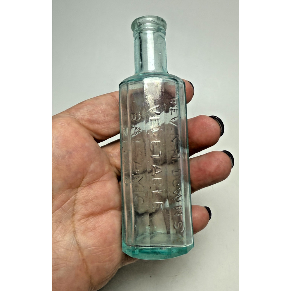 Antique Rev NH Downs Vegetable Balsamic Elixir 1890 Blue 12 Sided 4.5" Bottle